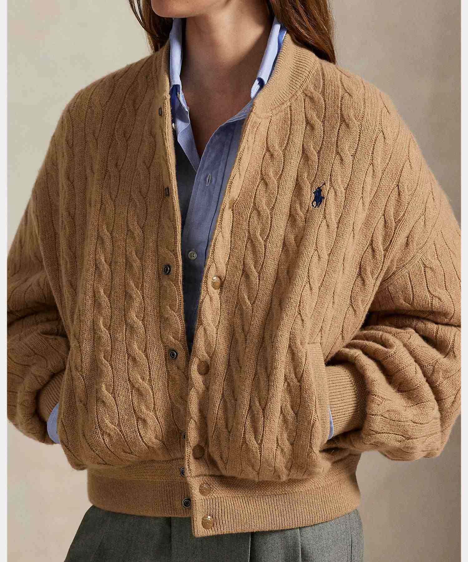 ポロ ラルフ ローレン POLO RALPH LAUREN ケーブルニット ウールカシミヤ ボンバー ジャケット （260ブラウン） 260ブラウン