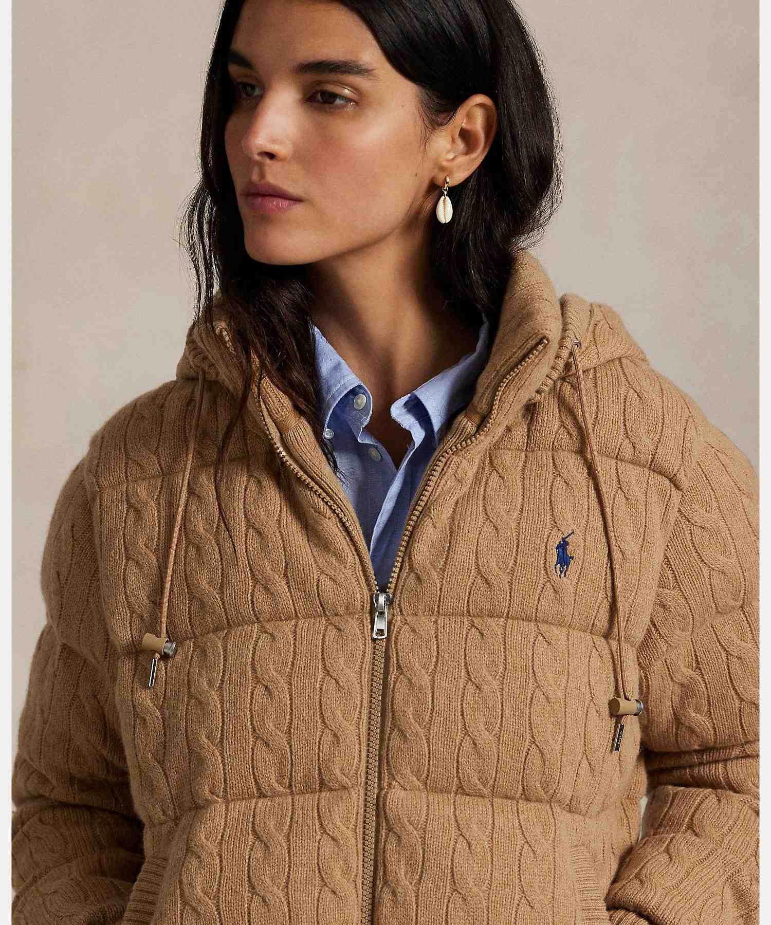 ポロ ラルフ ローレン POLO RALPH LAUREN ケーブルニット ウールカシミヤ キルテッド ジャケット （260ブラウン） 260ブラウン