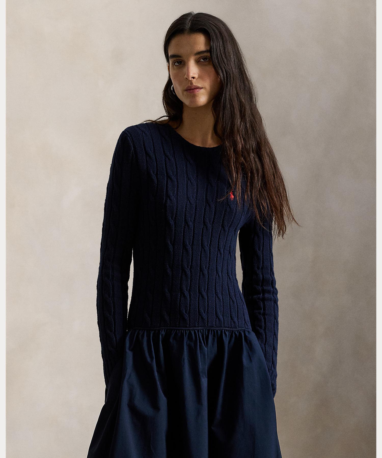 ポロ ラルフ ローレン POLO RALPH LAUREN ケーブルニット ボディス コットン ドレス （400ブルー） 400ブルー