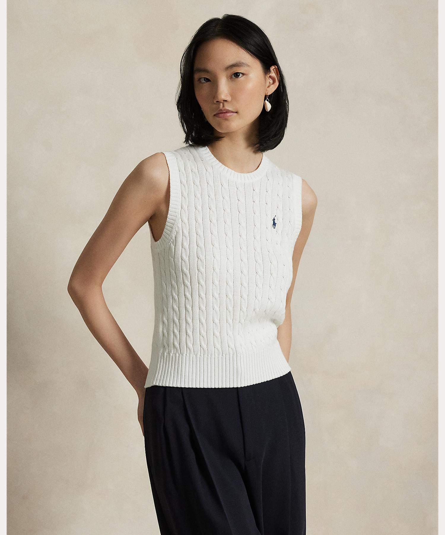 ポロ ラルフ ローレン POLO RALPH LAUREN ケーブルニット コットン セーター ベスト （100ホワイト） 100ホワイト