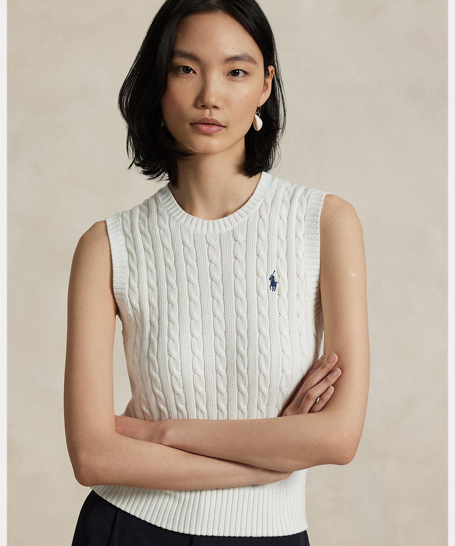 ポロ ラルフ ローレン POLO RALPH LAUREN ケーブルニット コットン セーター ベスト （100ホワイト） 100ホワイト