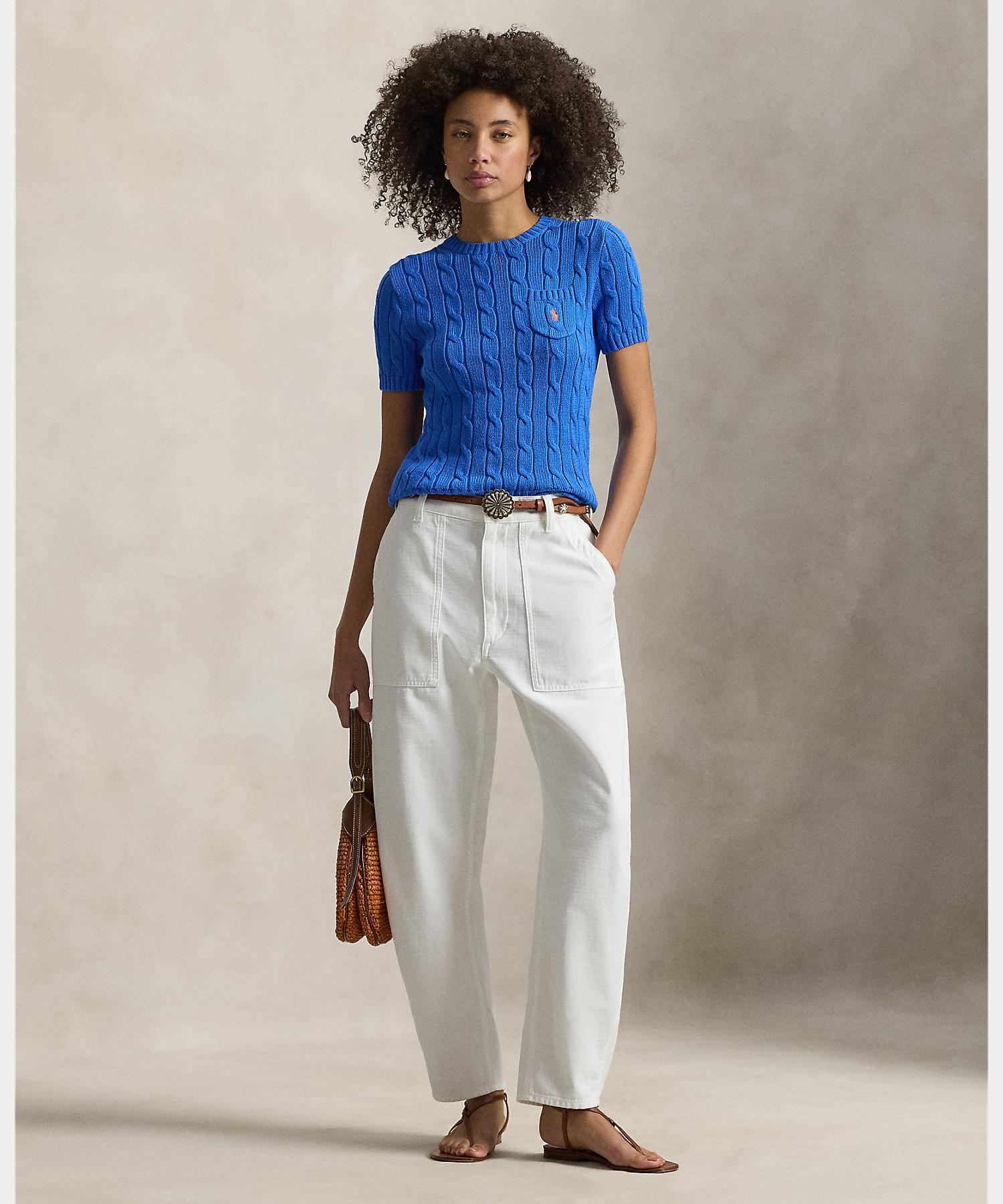 ポロ ラルフ ローレン POLO RALPH LAUREN ケーブルニット コットン ショートスリーブ セーター （400ブルー） 400ブルー