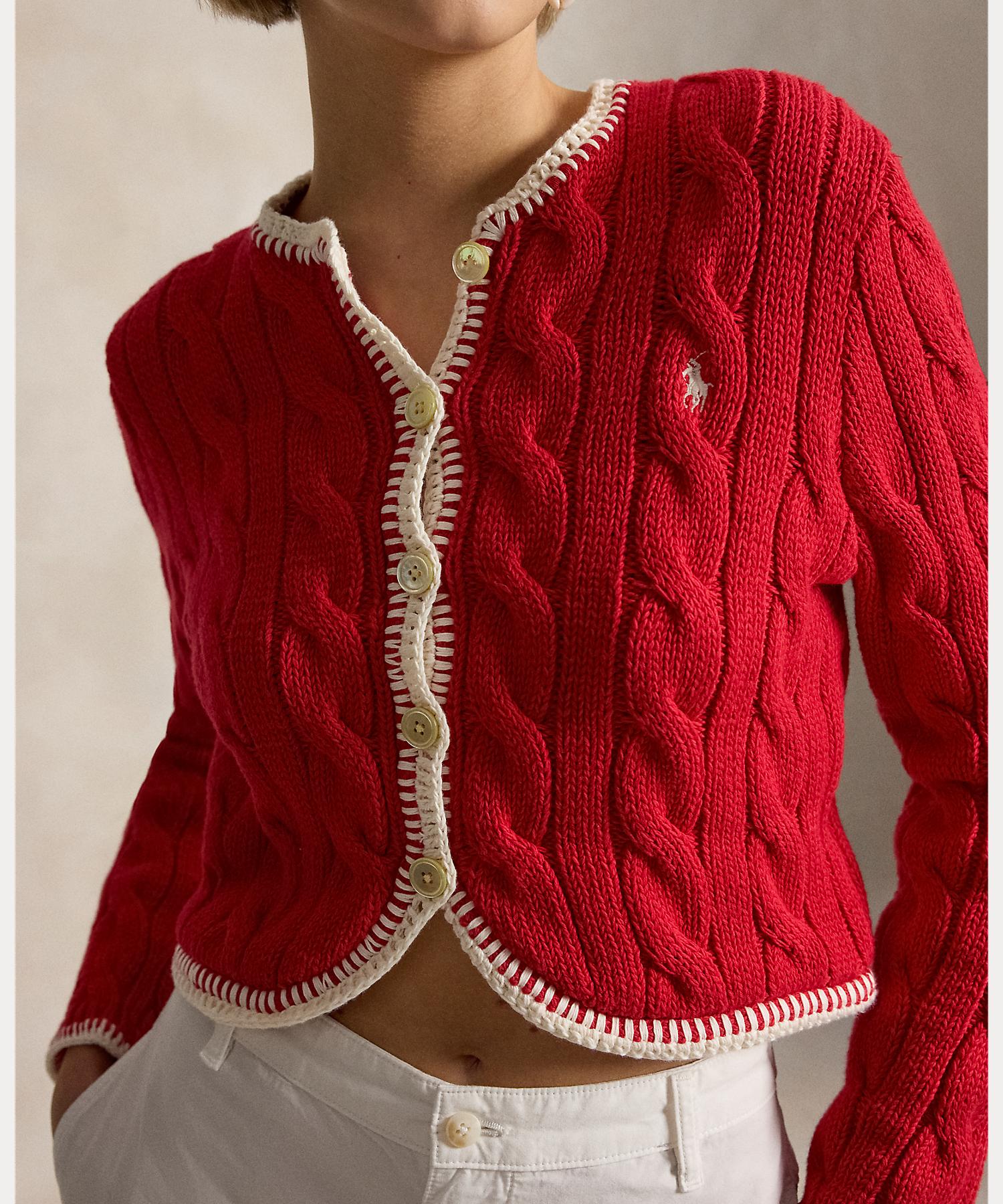 ポロ ラルフ ローレン POLO RALPH LAUREN ケーブルニット クロップド カーディガン （600レッド） 600レッド