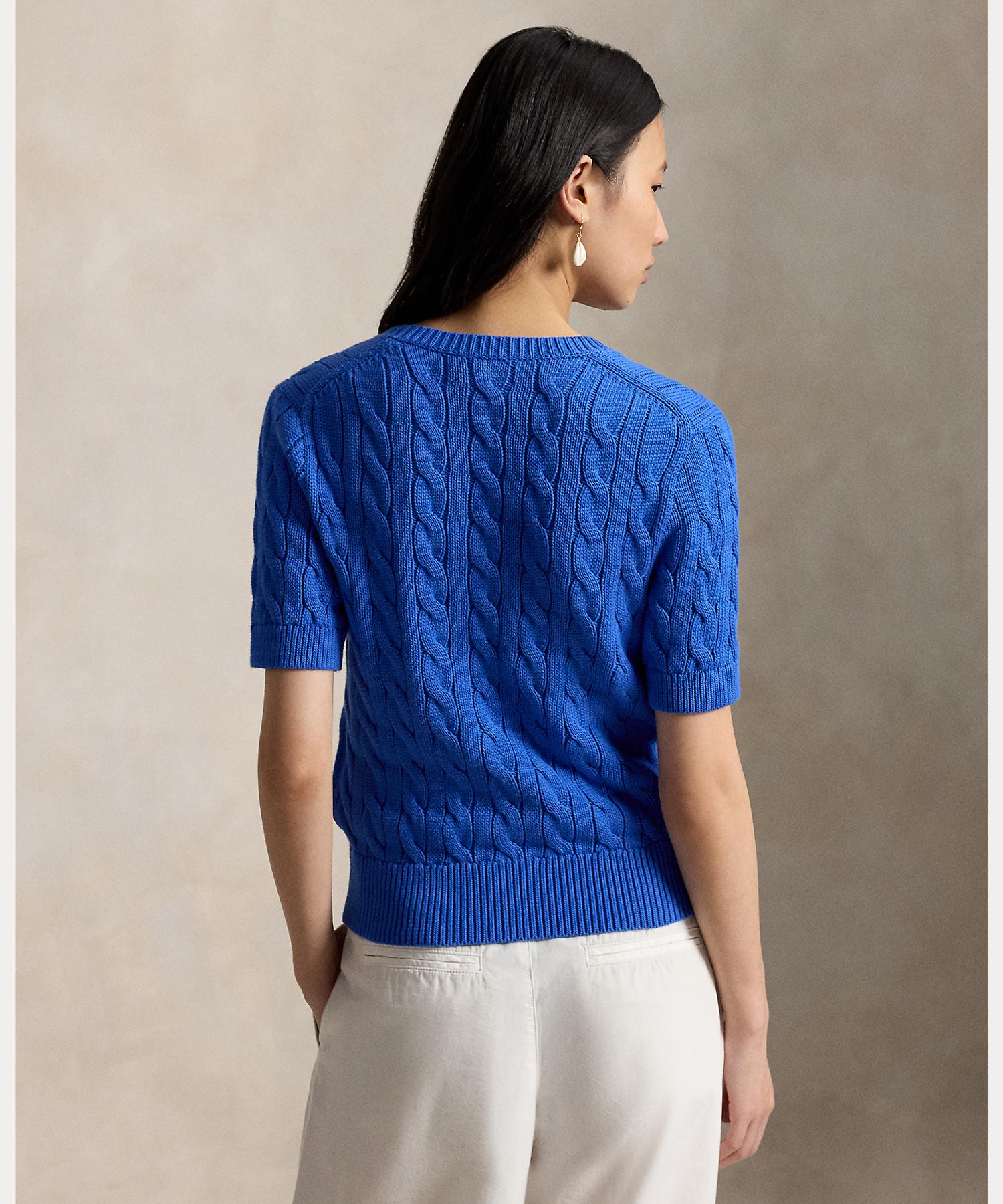 ポロ ラルフ ローレン POLO RALPH LAUREN ケーブルニット コットン ショートスリーブ カーディガン （400ブルー） 400ブルー