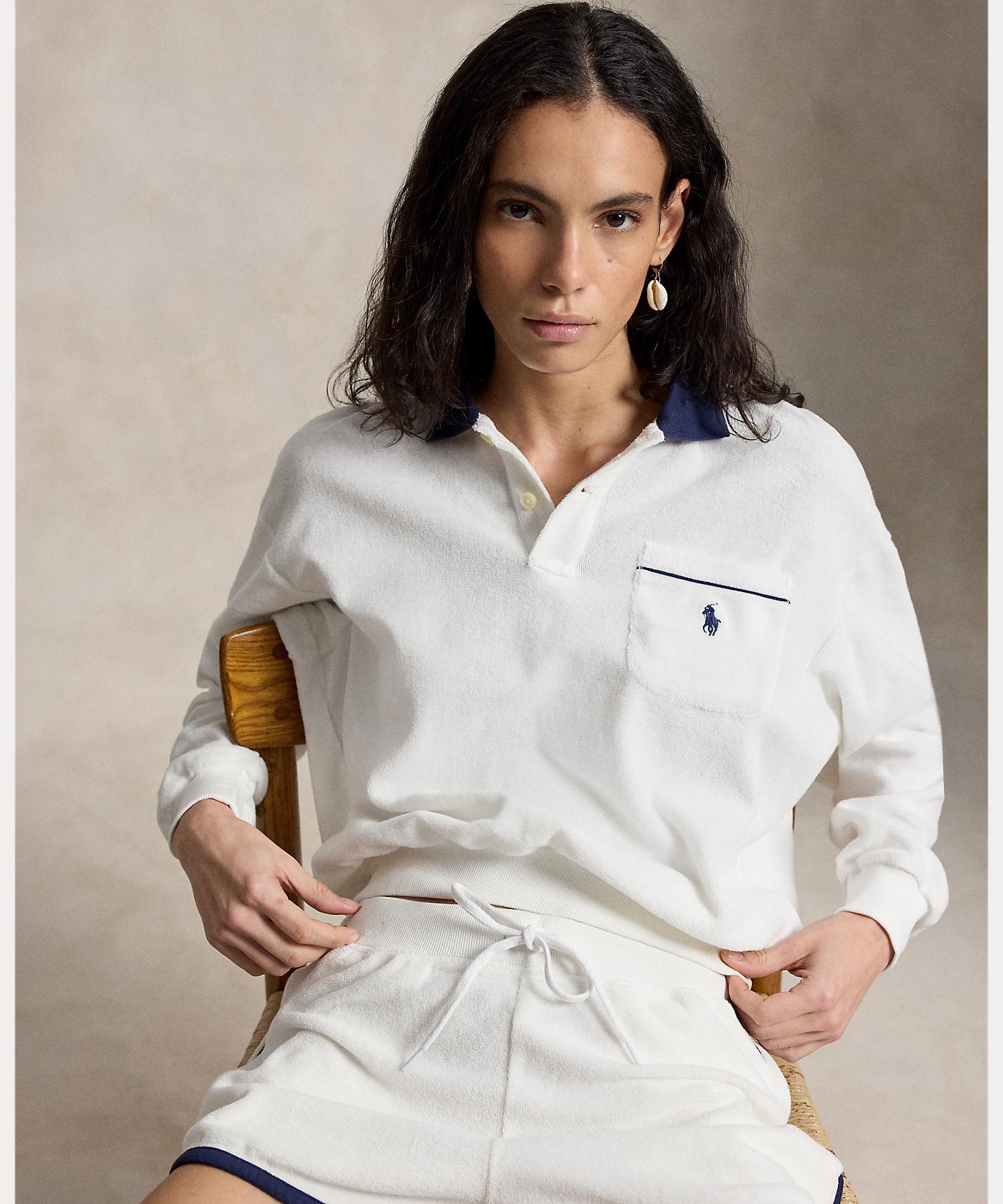 ポロ ラルフ ローレン POLO RALPH LAUREN テリー ロングスリーブ ポロシャツ （100ホワイト） 100ホワイト