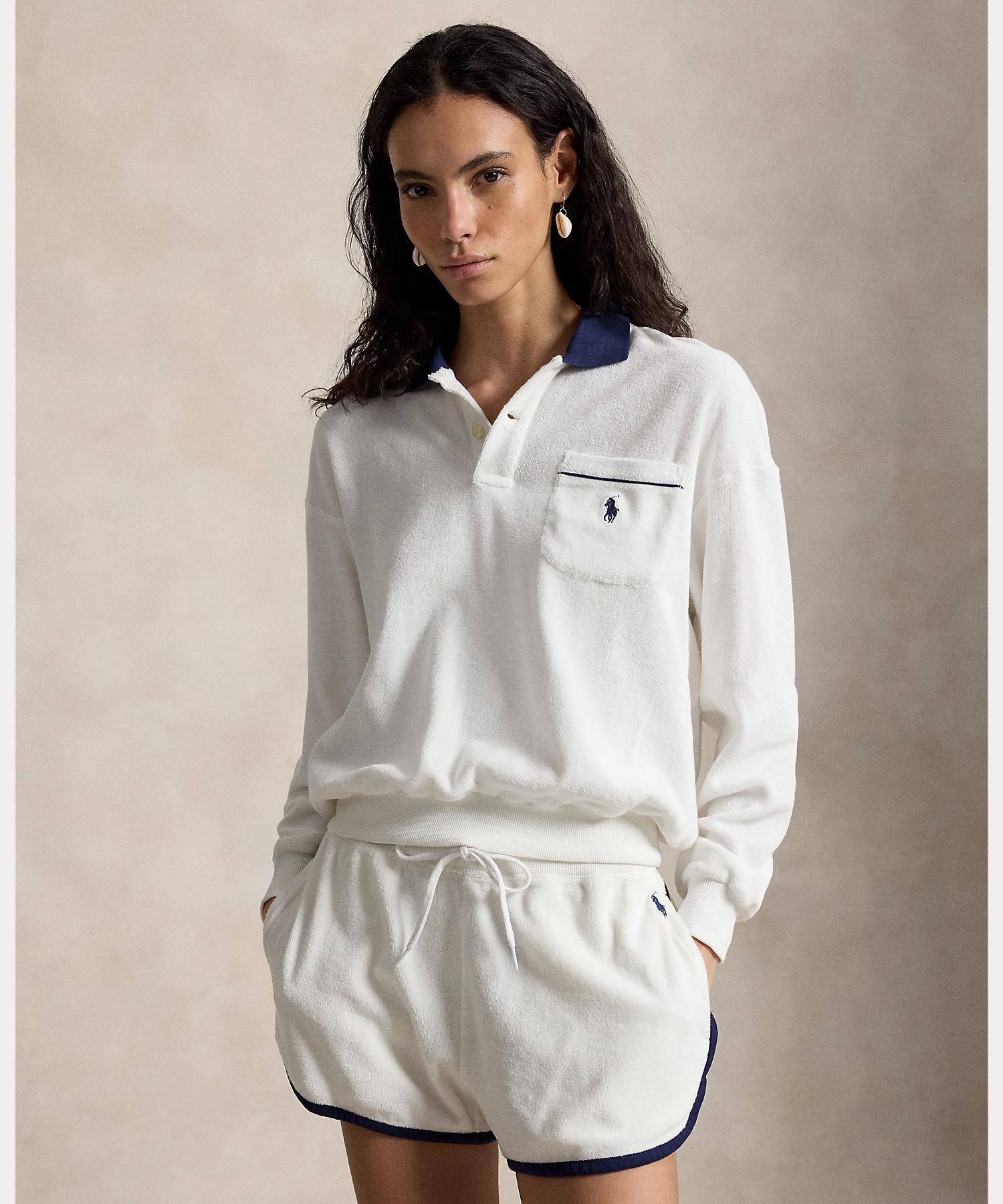 ポロ ラルフ ローレン POLO RALPH LAUREN テリー ロングスリーブ ポロシャツ （100ホワイト） 100ホワイト