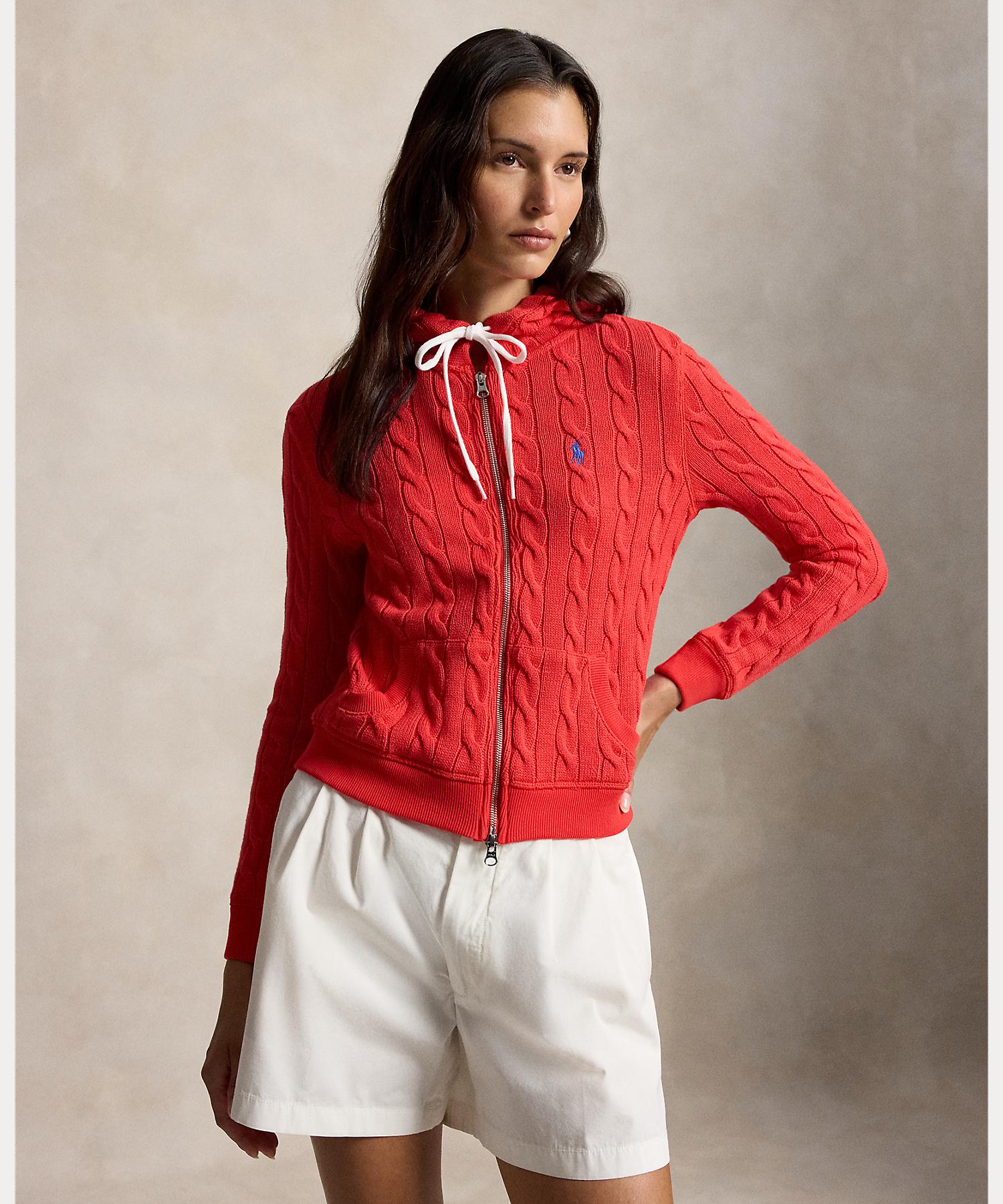 ポロ ラルフ ローレン POLO RALPH LAUREN ケーブルニット コットン フルジップ フーディ （600レッド） 600レッド