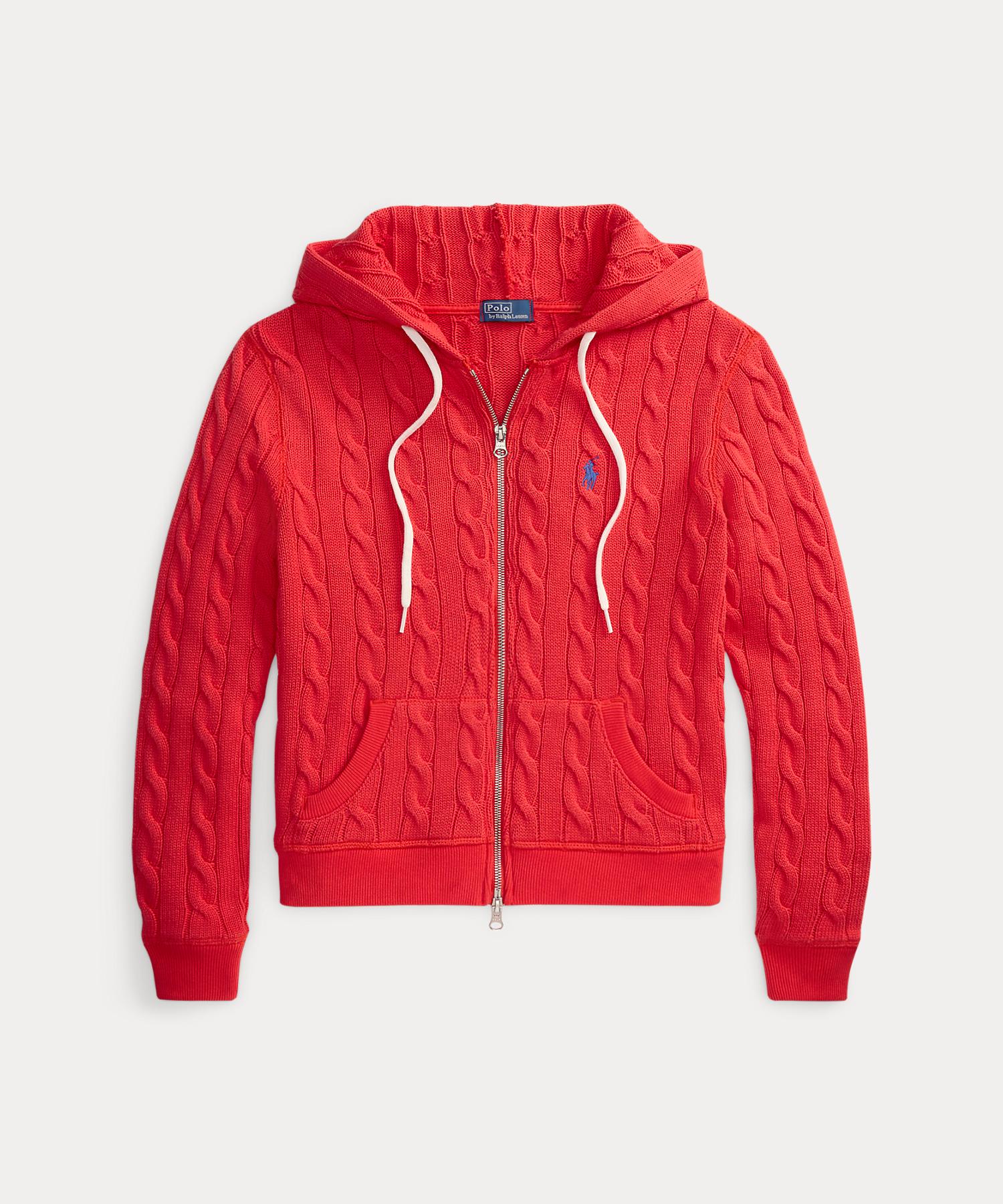 ポロ ラルフ ローレン POLO RALPH LAUREN ケーブルニット コットン フルジップ フーディ （600レッド） 600レッド