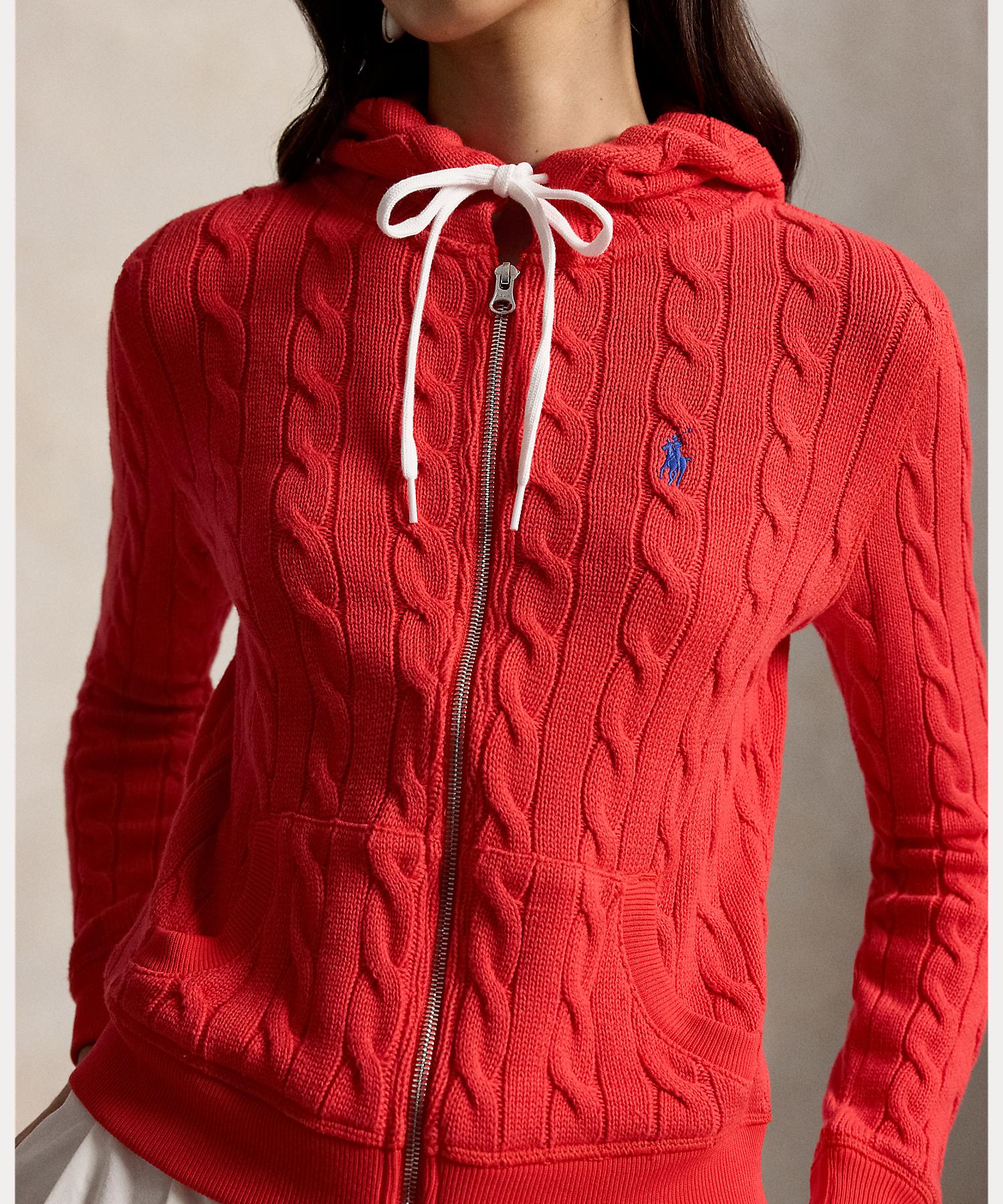 ポロ ラルフ ローレン POLO RALPH LAUREN ケーブルニット コットン フルジップ フーディ （600レッド） 600レッド