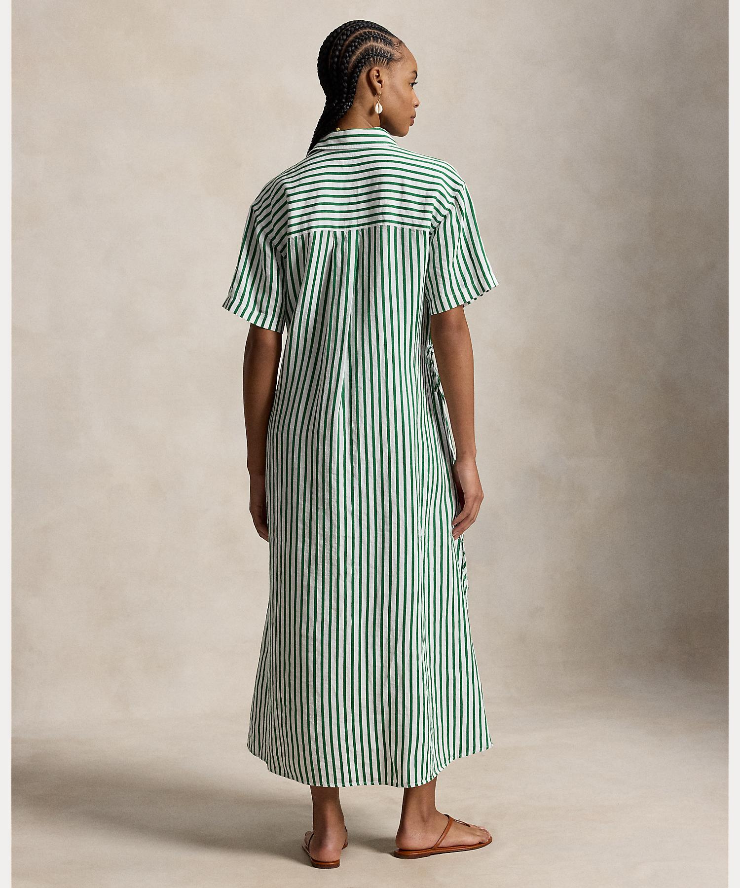 ポロ ラルフ ローレン POLO RALPH LAUREN ストライプド リネンコットン ドローコード シャツドレス （100ホワイト） 100ホワイト