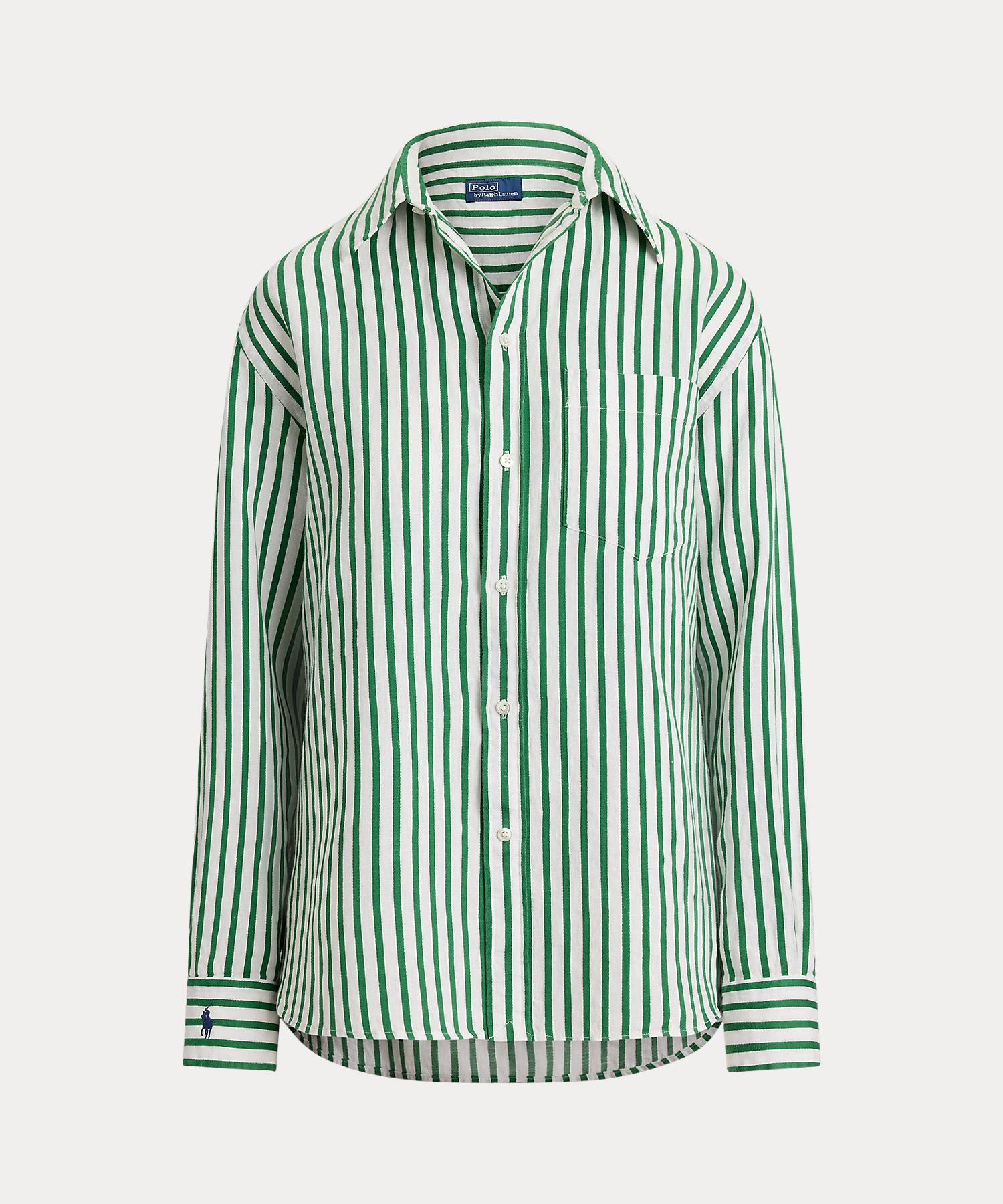 ポロ ラルフ ローレン POLO RALPH LAUREN オーバーサイズ フィット ストライプド リネンコットン シャツ （100ホワイト） 100ホワイト