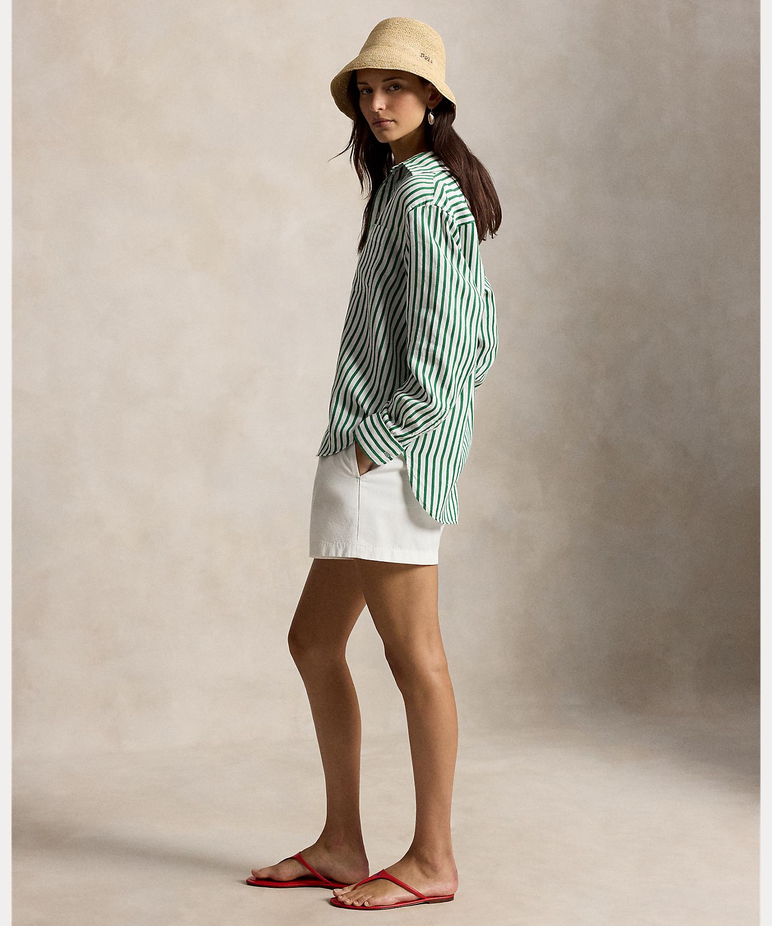 ポロ ラルフ ローレン POLO RALPH LAUREN オーバーサイズ フィット ストライプド リネンコットン シャツ （100ホワイト） 100ホワイト