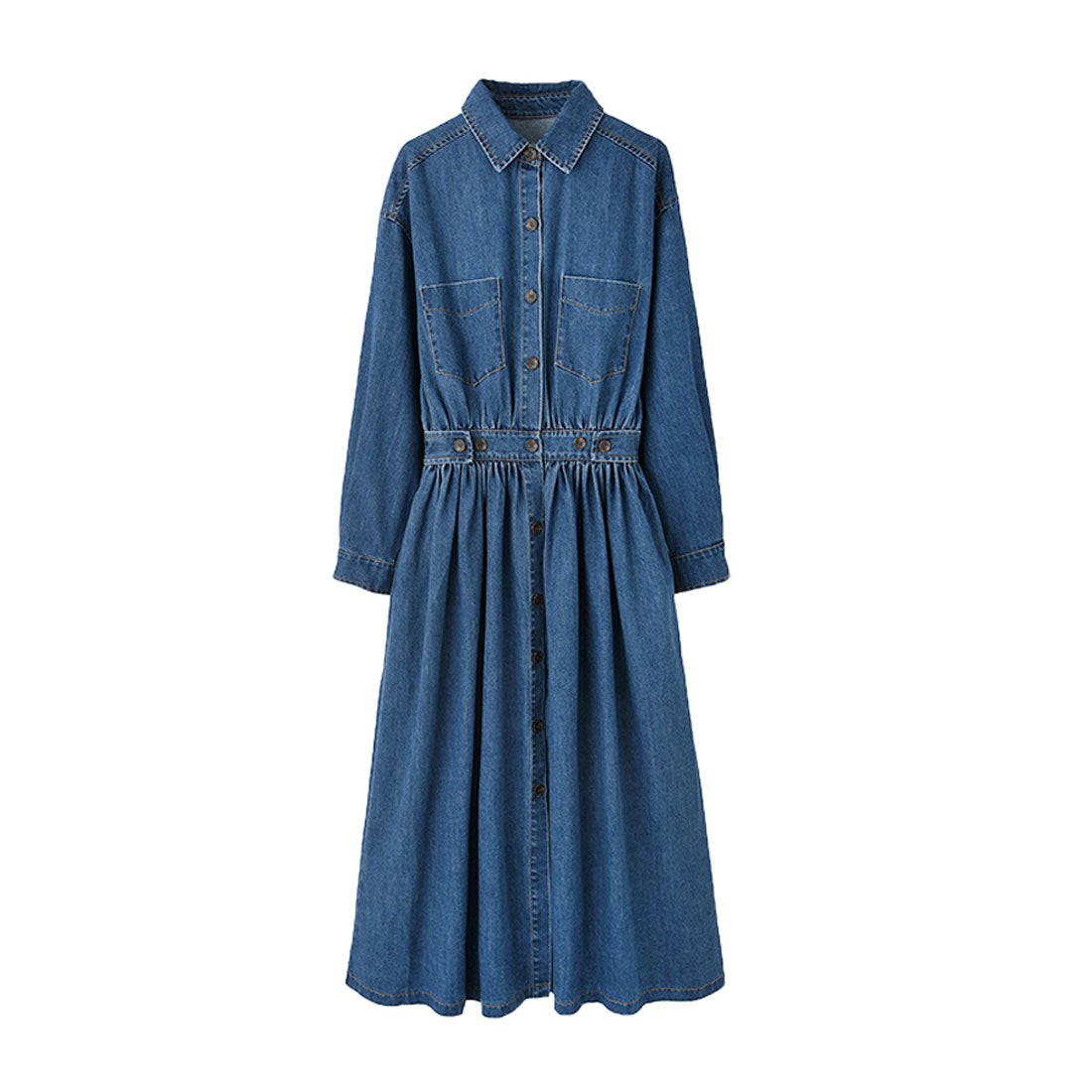 Private Beach Privatebeach Waist-marked denim shirt long dress