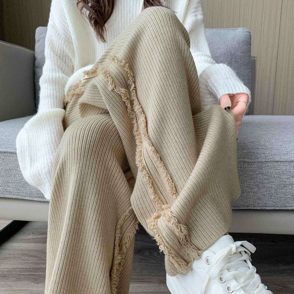 Private Beach Privatebeach Side Fringe Knit Wide Pants