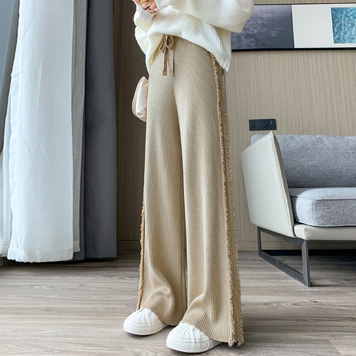Private Beach Privatebeach Side Fringe Knit Wide Pants