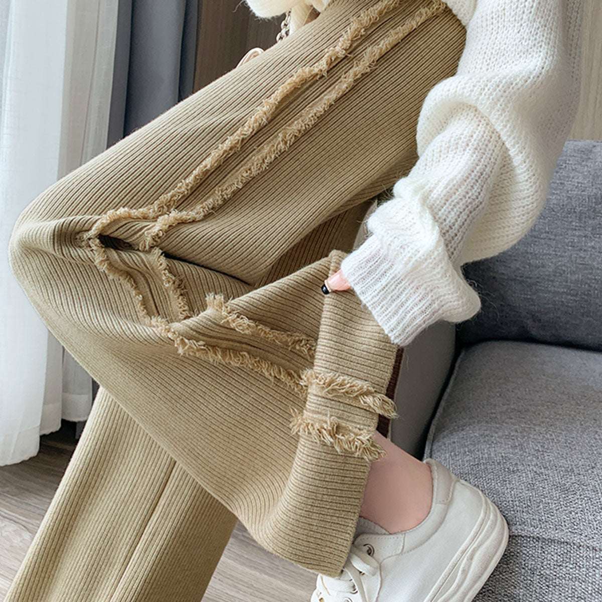 Private Beach Privatebeach Side Fringe Knit Wide Pants