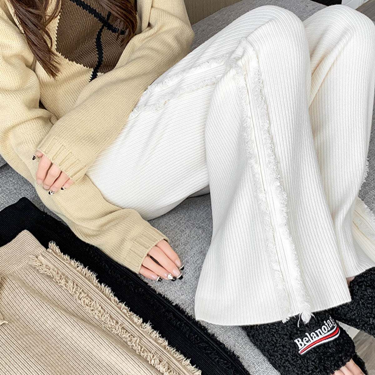 Private Beach Privatebeach Side Fringe Knit Wide Pants
