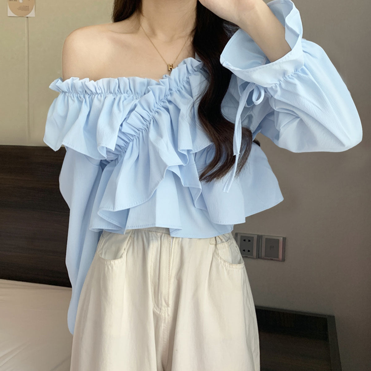 私人海灘 privatebeach 蕾絲邊短版上衣