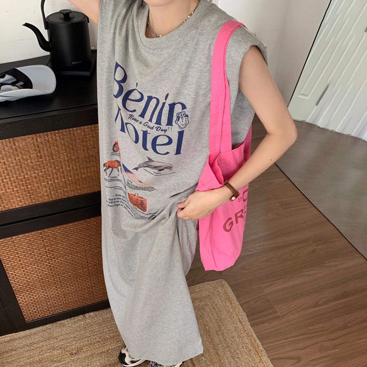 Private Beach privatebeach Logo Print French Sleeve T-Shirt Dress
