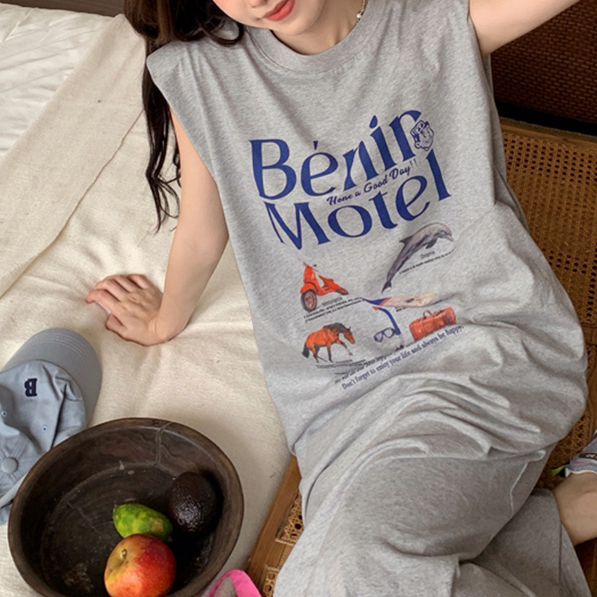 Private Beach privatebeach Logo Print French Sleeve T-Shirt Dress