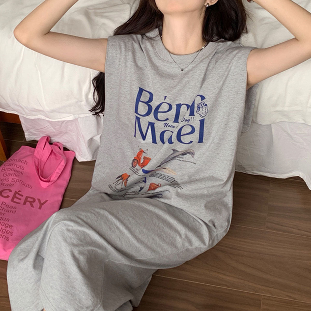Private Beach privatebeach Logo Print French Sleeve T-Shirt Dress