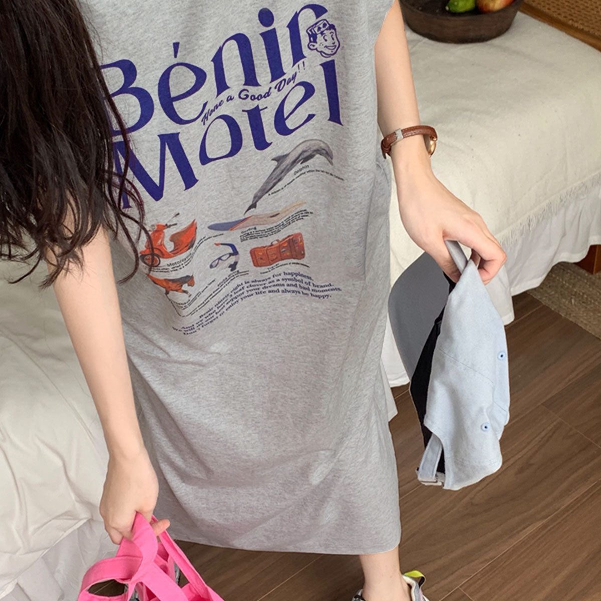 Private Beach privatebeach Logo Print French Sleeve T-Shirt Dress