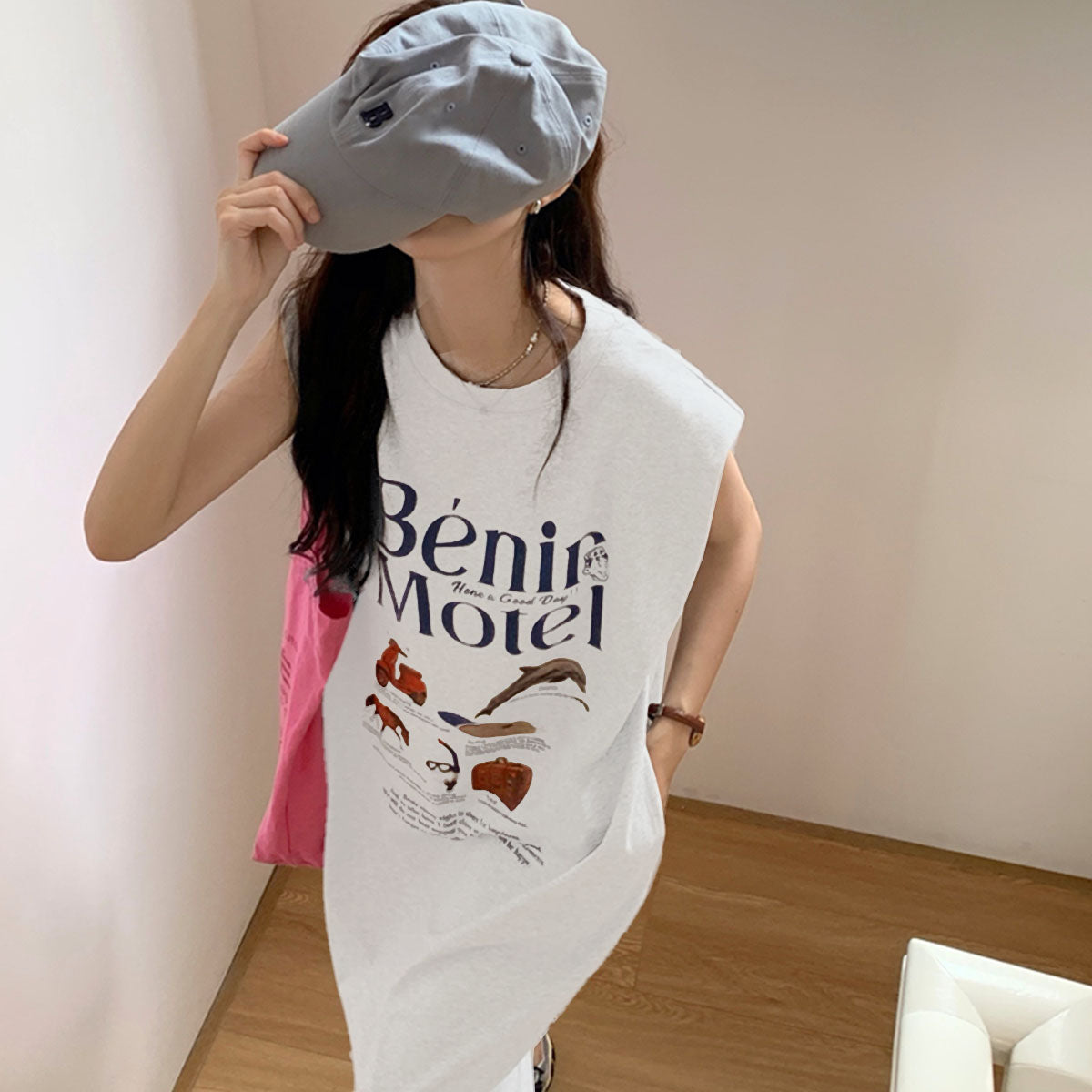 Private Beach privatebeach Logo Print French Sleeve T-Shirt Dress