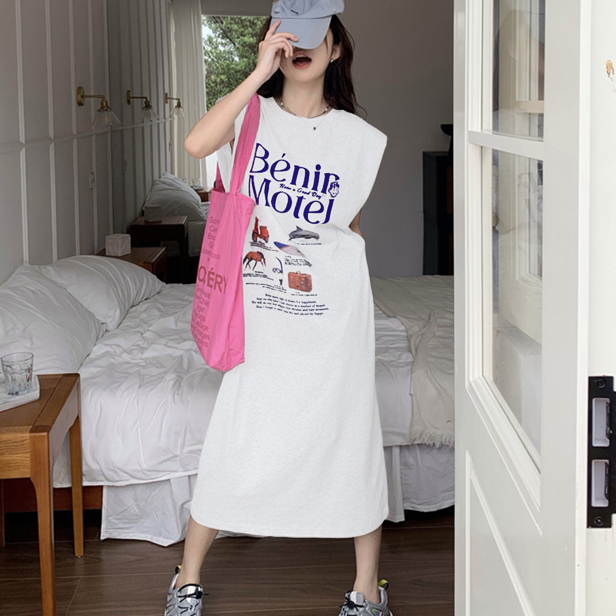 Private Beach privatebeach Logo Print French Sleeve T-Shirt Dress