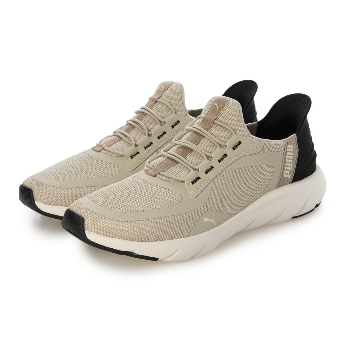 プーマ PUMA SOFTRIDE FLEX LACE EASE IN ALT WD（ソフトライドフレックスレースイーズインALTワイド）バンジーレーススニーカー 311996 （デザートダスト/プーマブラック） デザートダスト/プーマブラック