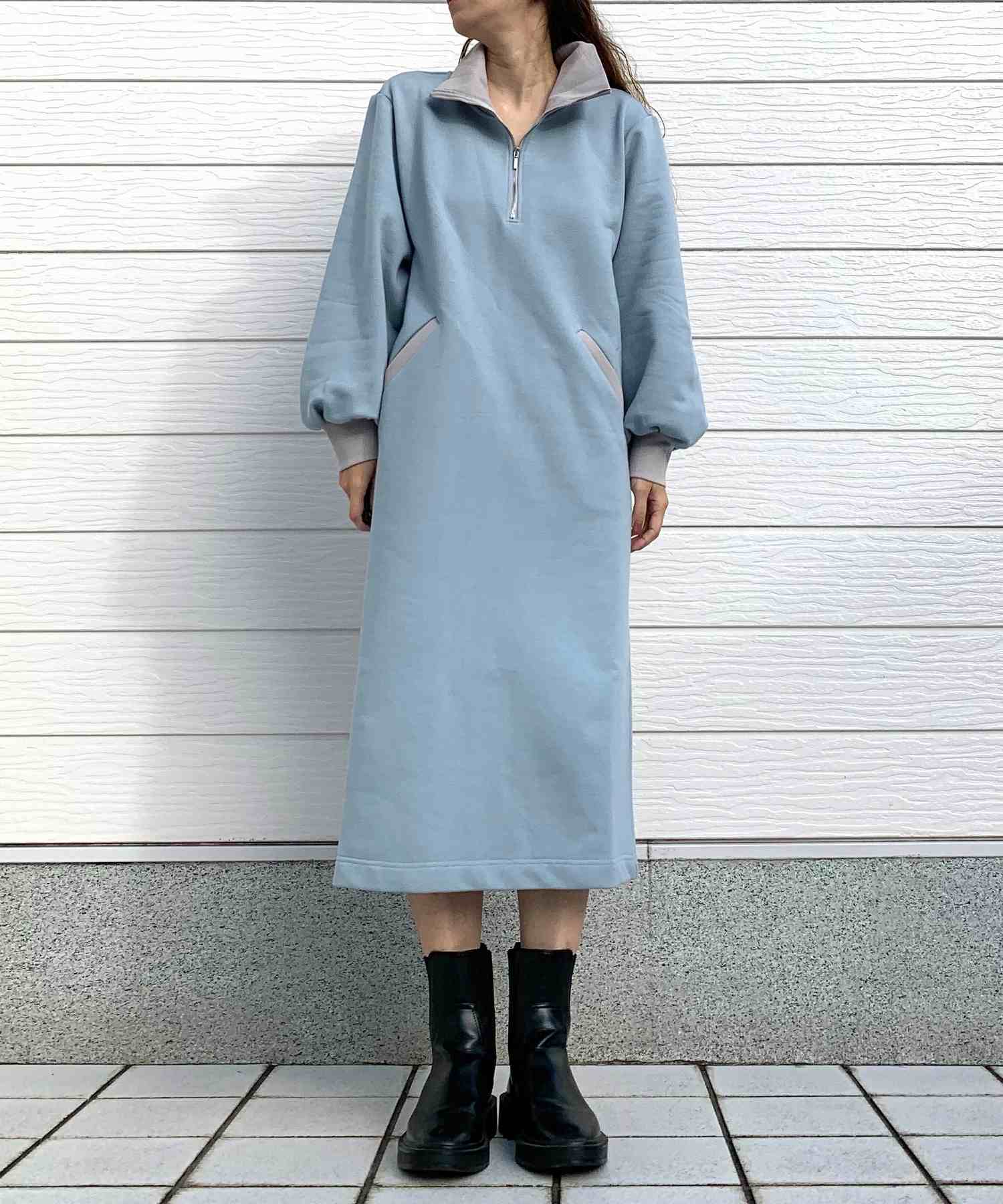 キュー Q ハーフZIPスウェットワンピース （ブラック） ブラック