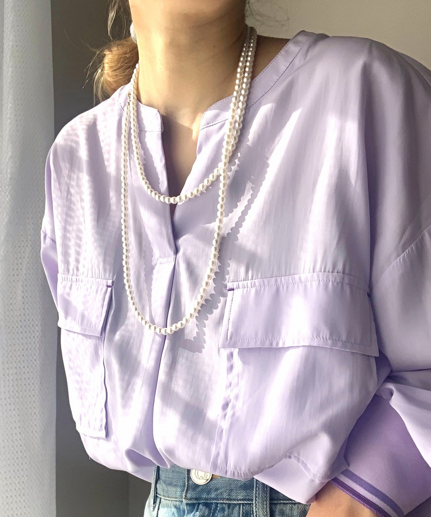 キュー Q ロングパールネックレス