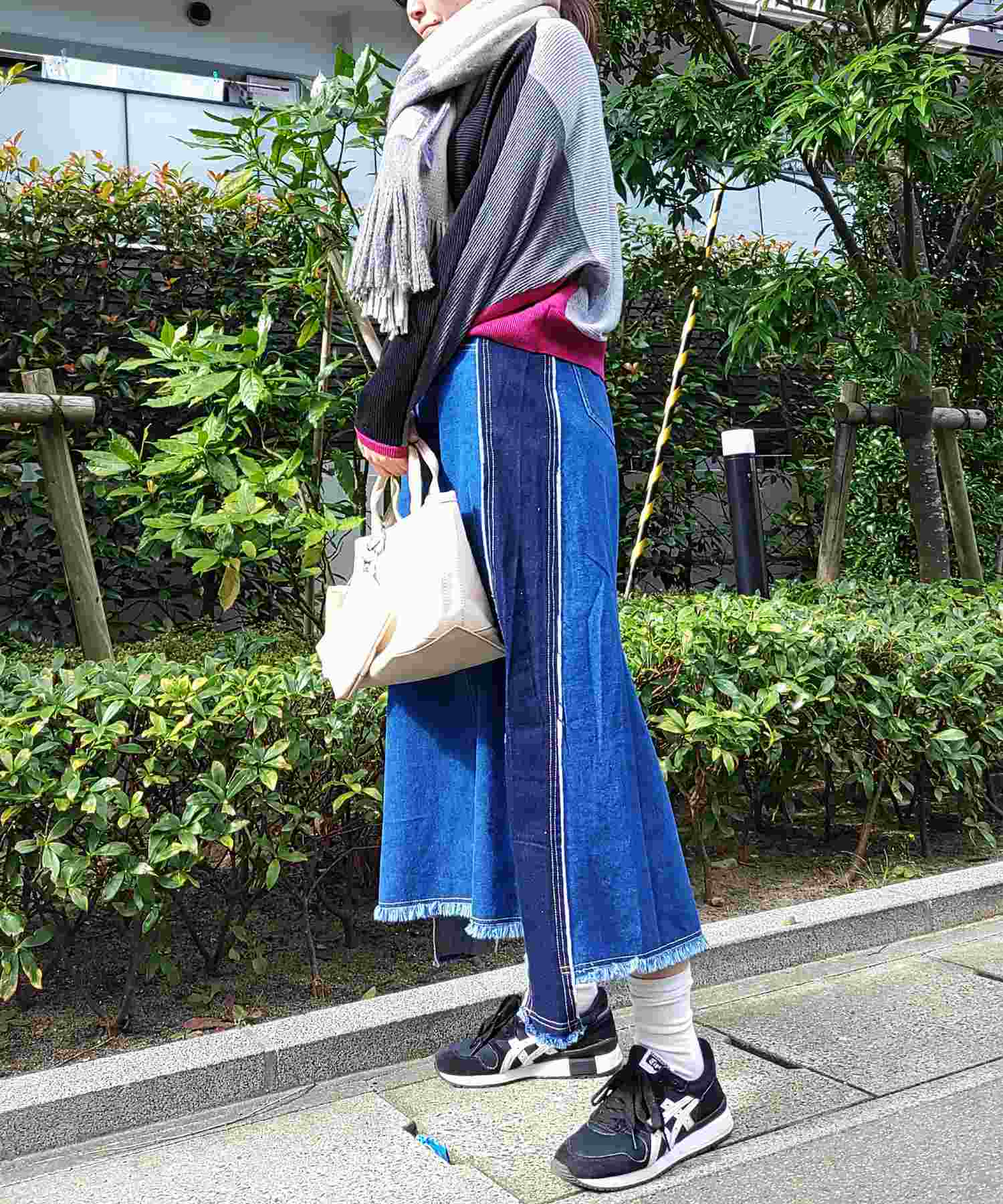キュー Q ブロックカラー横リブドルマンニット