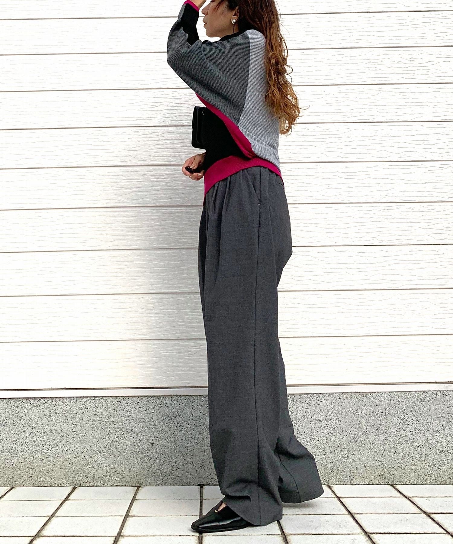 キュー Q ブロックカラー横リブドルマンニット