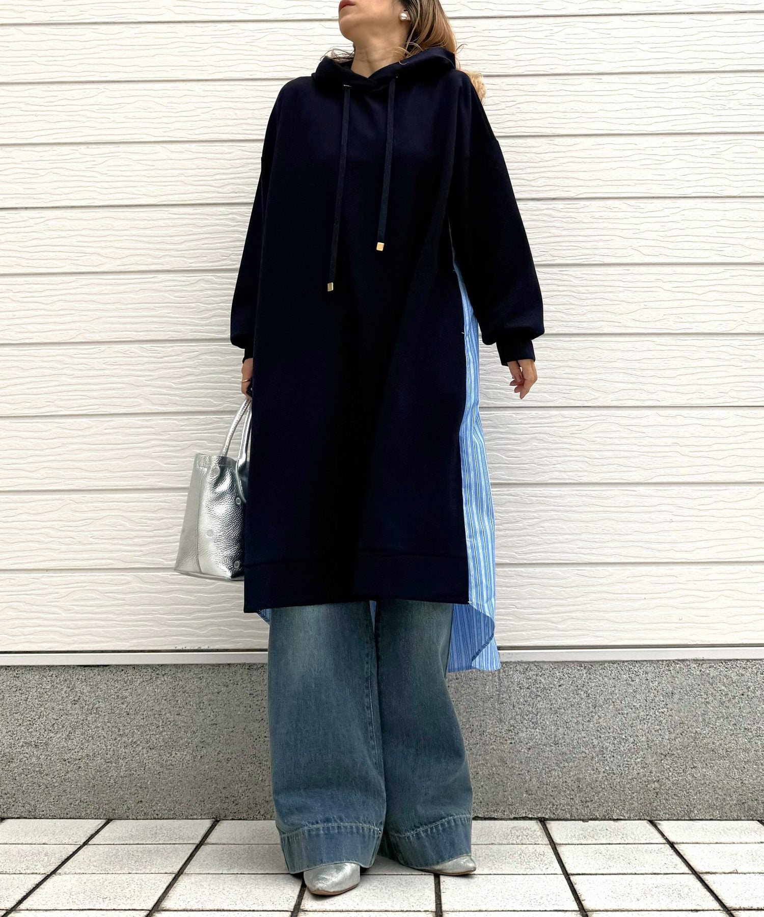 キュー Q フーディーシャツドッキングワンピース （ネイビー） ネイビー
