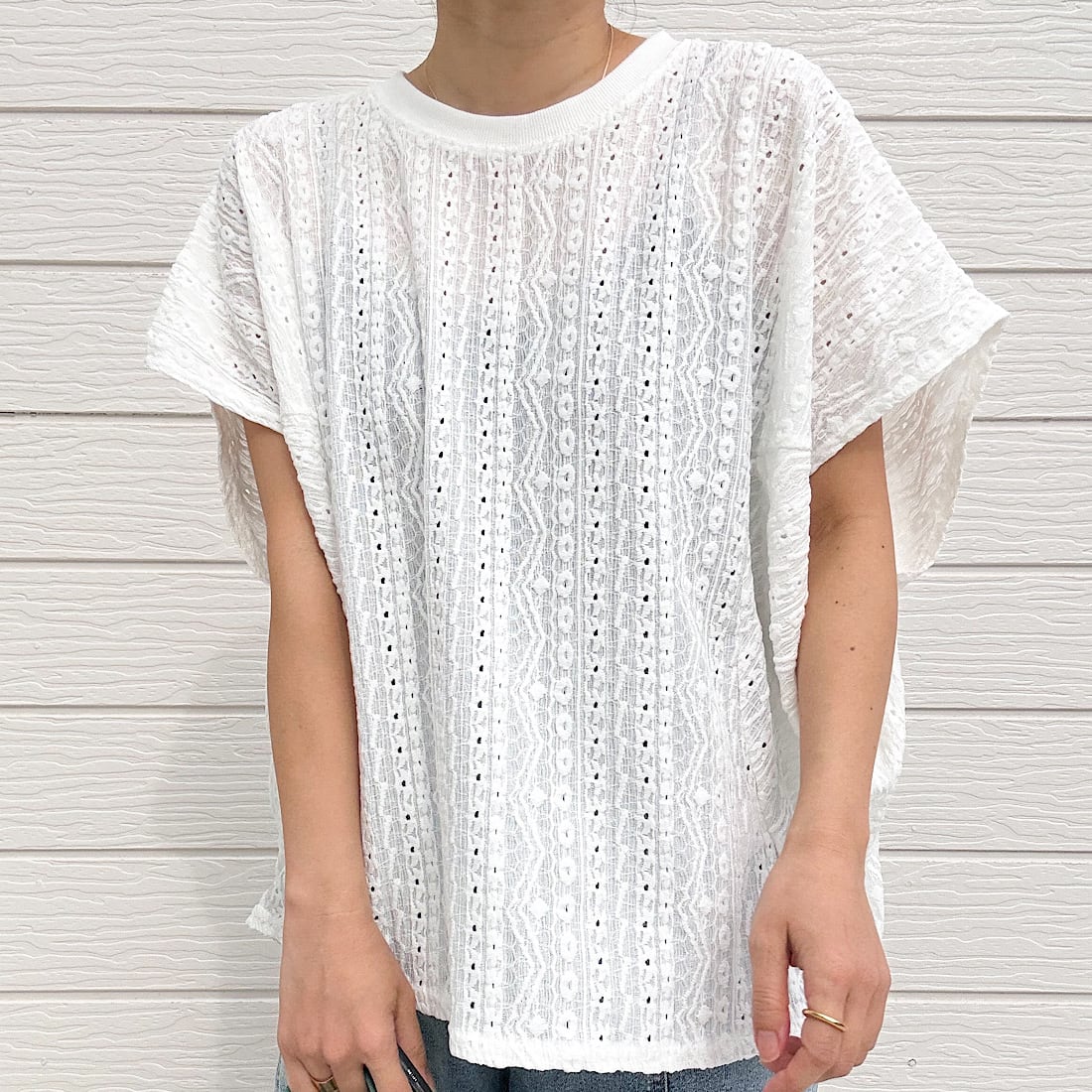 キュー Q ジャガードスリットTシャツ （オフホワイト） オフホワイト