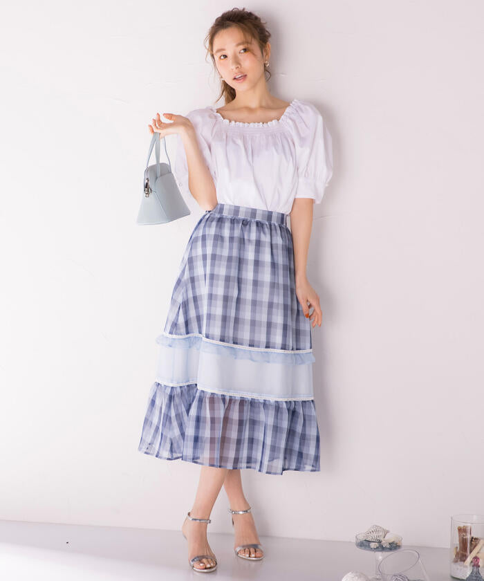 Queens Court QUEENS COURT Gingham Cutout Flare Skirt