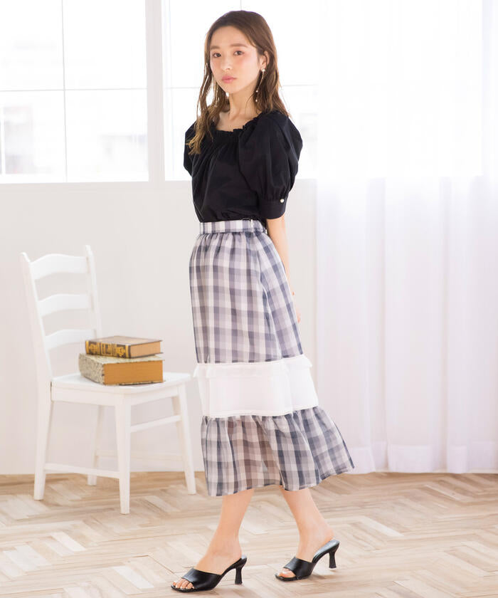 Queens Court QUEENS COURT Gingham Cutout Flare Skirt