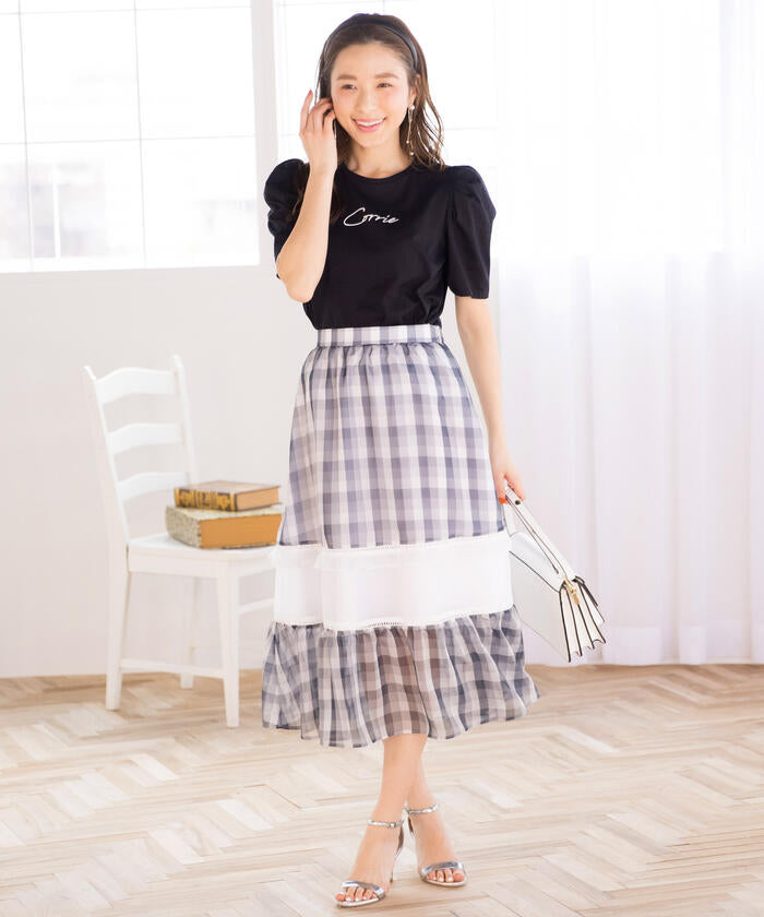Queens Court QUEENS COURT Gingham Cutout Flare Skirt