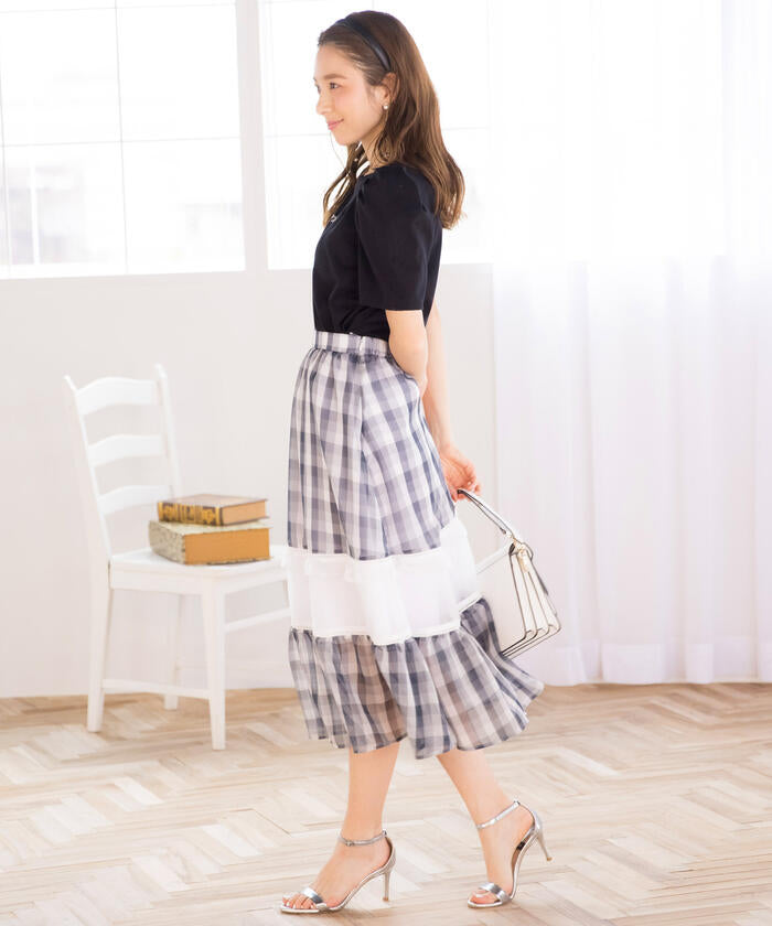 Queens Court QUEENS COURT Gingham Cutout Flare Skirt