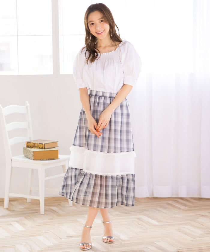 Queens Court QUEENS COURT Gingham Cutout Flare Skirt