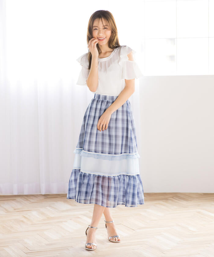 Queens Court QUEENS COURT Gingham Cutout Flare Skirt