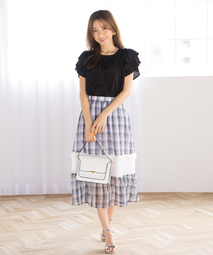 Queens Court QUEENS COURT Gingham Cutout Flare Skirt