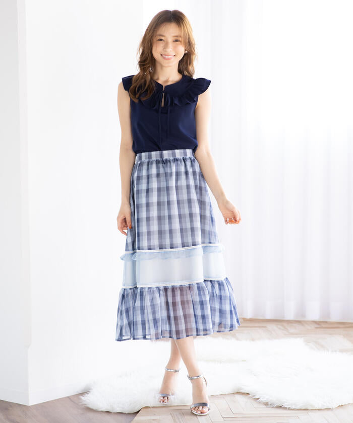Queens Court QUEENS COURT Gingham Cutout Flare Skirt