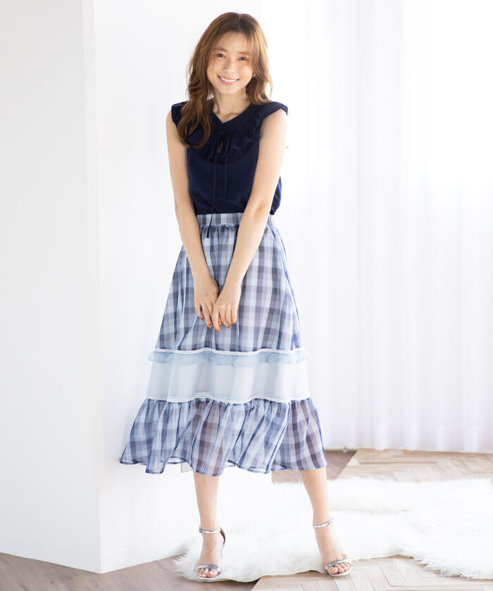 Queens Court QUEENS COURT Gingham Cutout Flare Skirt