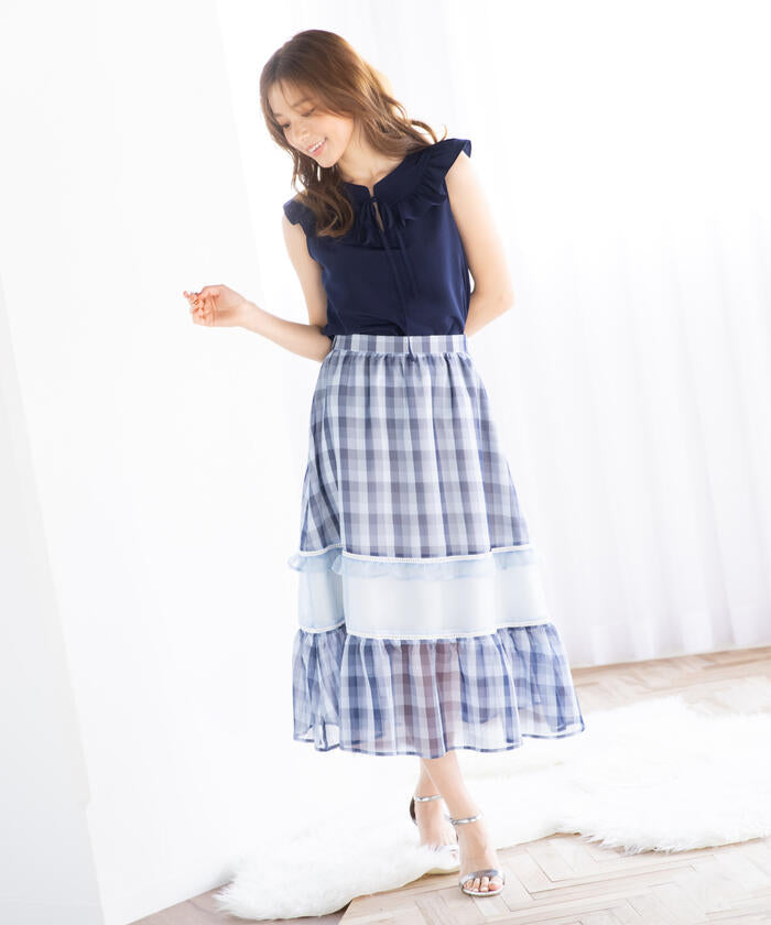 Queens Court QUEENS COURT Gingham Cutout Flare Skirt