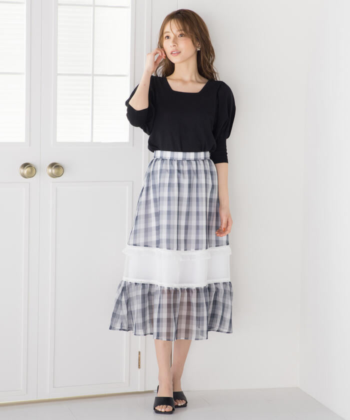 Queens Court QUEENS COURT Gingham Cutout Flare Skirt