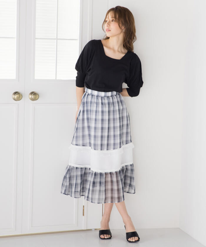 Queens Court QUEENS COURT Gingham Cutout Flare Skirt