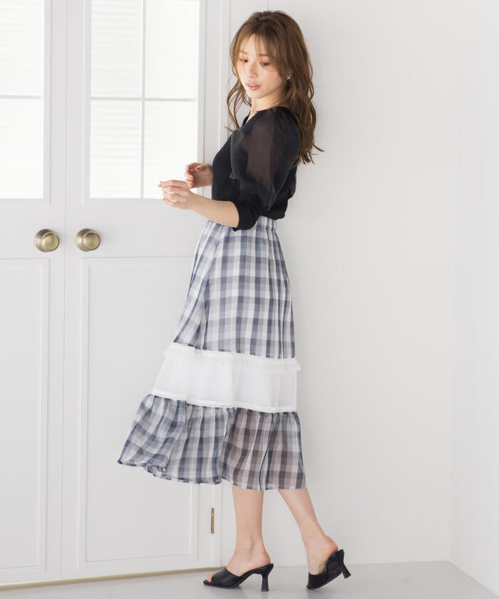 Queens Court QUEENS COURT Gingham Cutout Flare Skirt