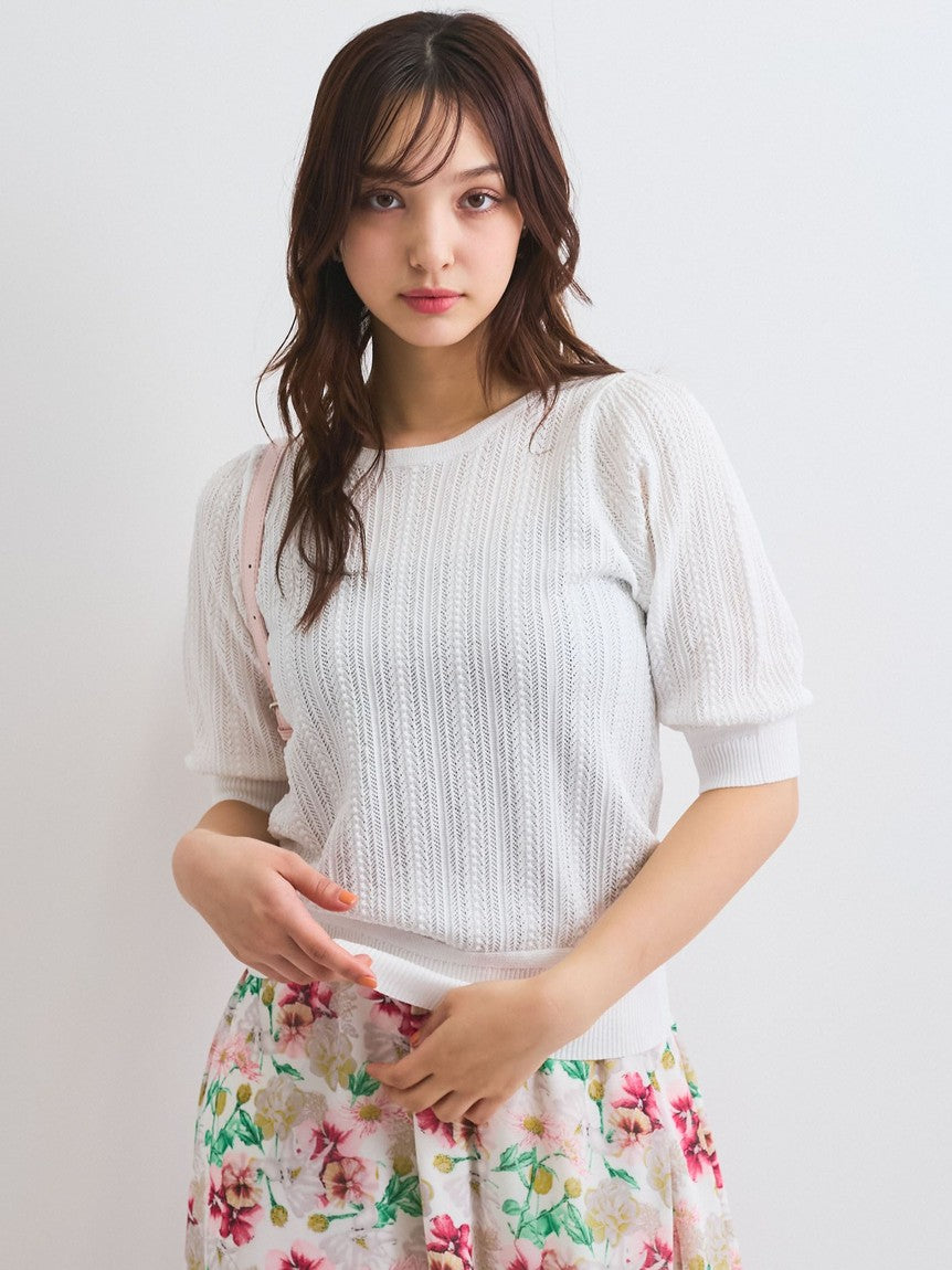 クイーンズコート QUEENS COURT スカシアミニットパフスリーブトップス≪手洗い可能≫ （オフホワイト） オフホワイト
