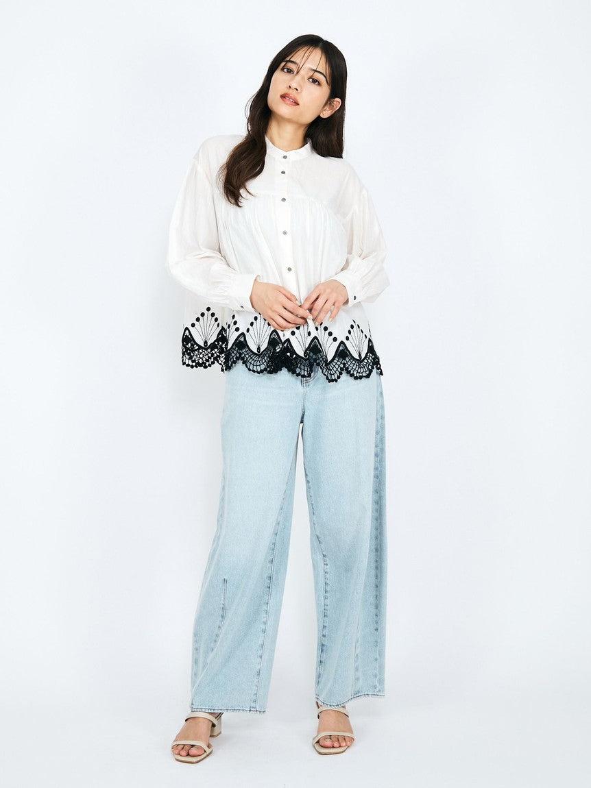 クイーンズコート QUEENS COURT スカラップ刺繍ブラウス≪手洗い可能≫ （アイボリー） アイボリー